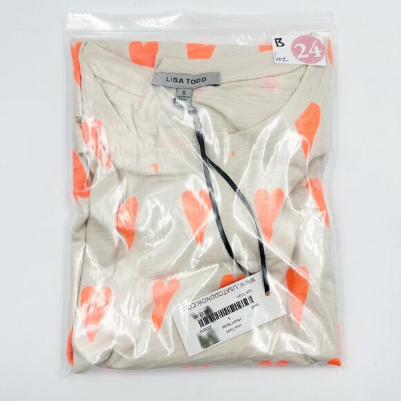 Lisa Todd Heart Hype Crew Neck Tee Bluff Orange Heart S24-TS26 Small S NEW NWT - Picture 3 of 3